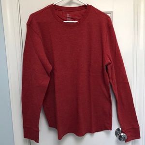 Gap Men’s Long-sleeved Waffle-knit Shirt-Brick Red